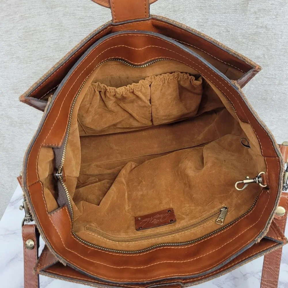 Patricia Nash Mariola Raffia Tote Bag in Tobacco Brown Woven Handbag Crossbody